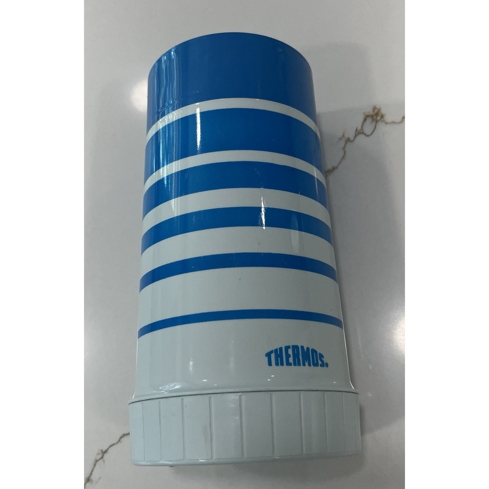Vintage Thermos Hot Or Cold Container Blue and White Striped Made In USA